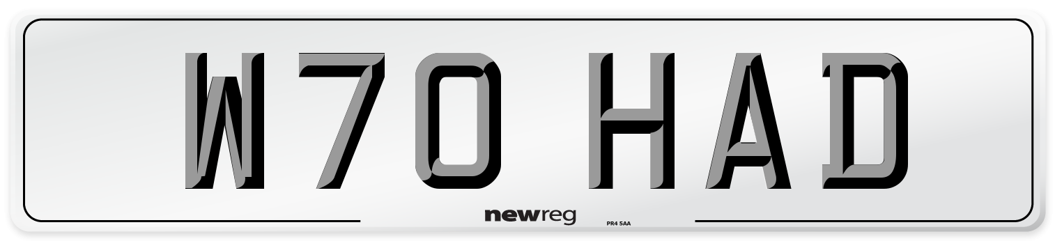 W70 HAD Number Plate from New Reg